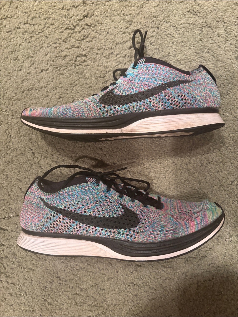Nike Multicolor Flyknit Racer Athletic Sneakers with Black Swoosh